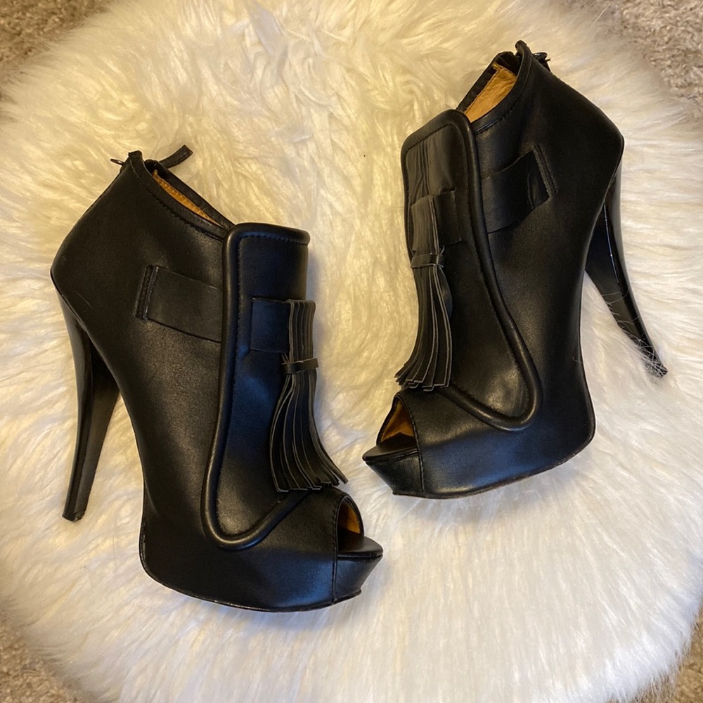 L.A.M.B. Black Peep Toe Heels